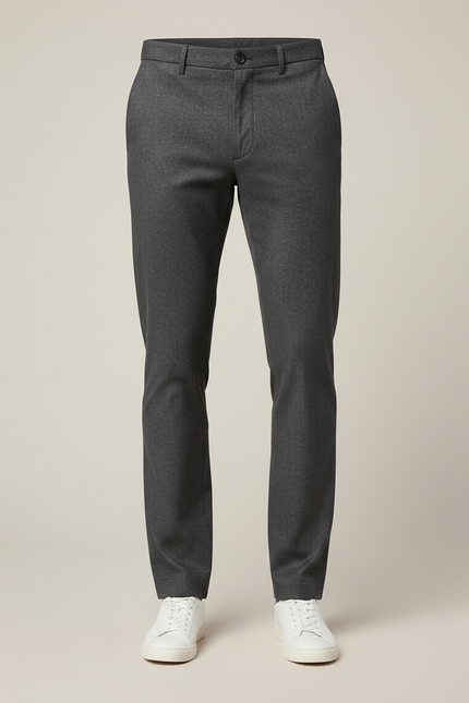 Pantalon Chino Gris Anthracite Motif Texturé Droit Élégant Homme - Polyester - vue 3