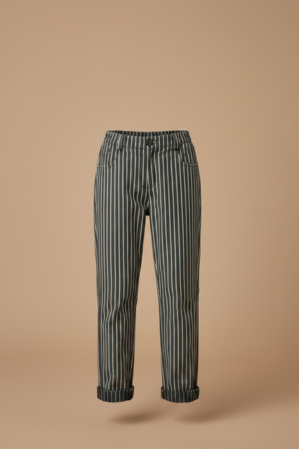 Pantalon Chino Rayé Ample Coton Enfant - Vert - vue 3