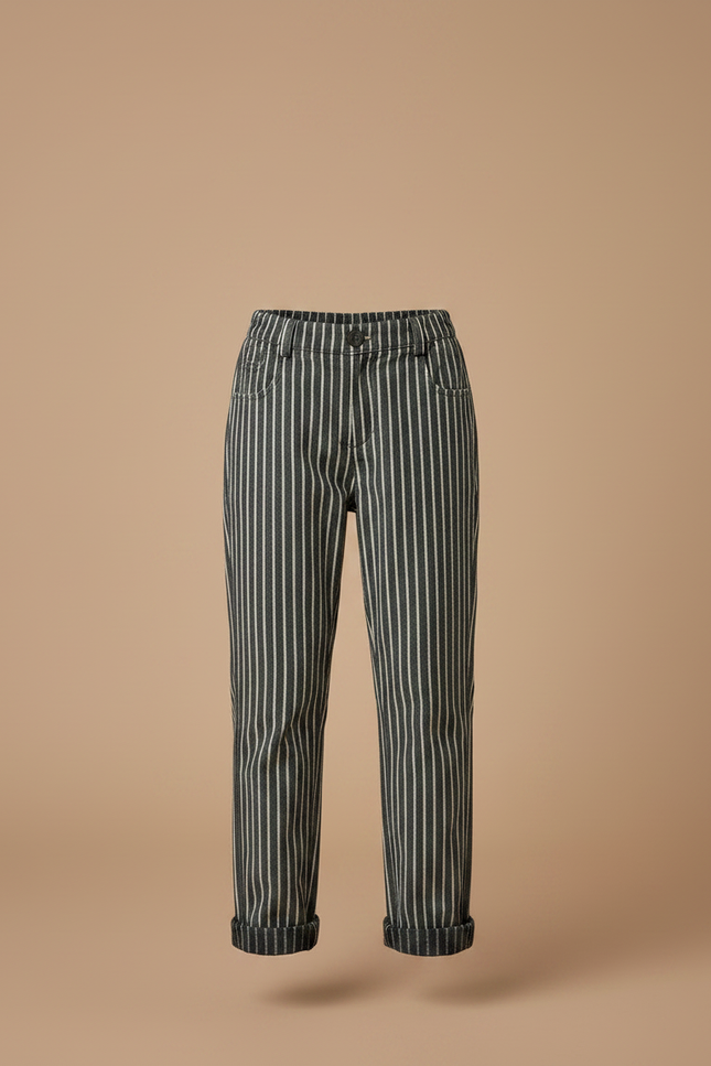 Pantalon Chino Rayé Ample Coton Enfant - Vert - vue 3