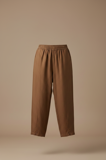 Pantalon Chino Marron Lin Ample Décontracté Fluide - vue 3