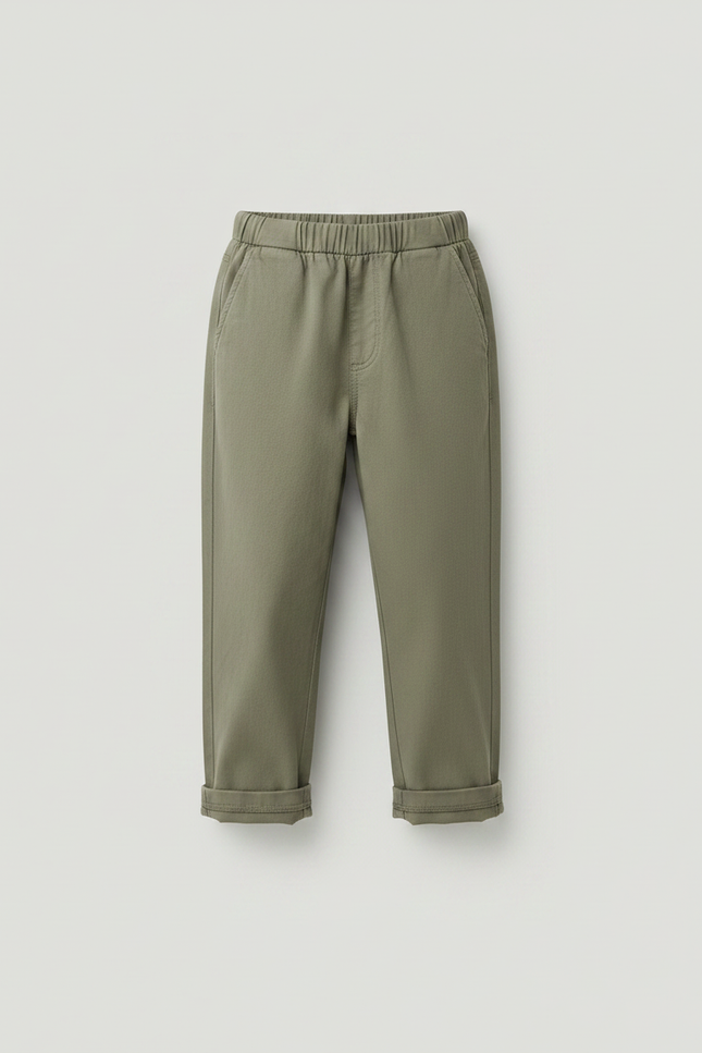 Pantalon Chino Vert Olive Coton Ample Enfant - Kaki - vue 3