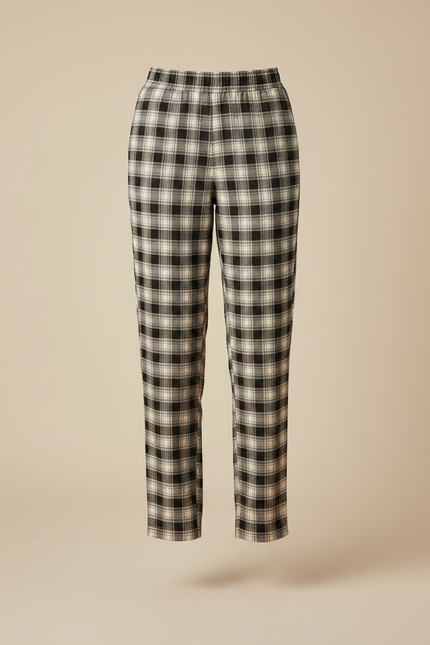 Pantalon Chino Carreaux Noir Beige Ample Confortable - Imprimé Laine - vue 3