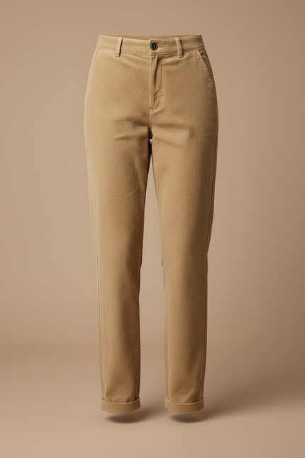 Pantalon Chino Beige Côtelé Décontracté Femme Fluide - Cordé - vue 3