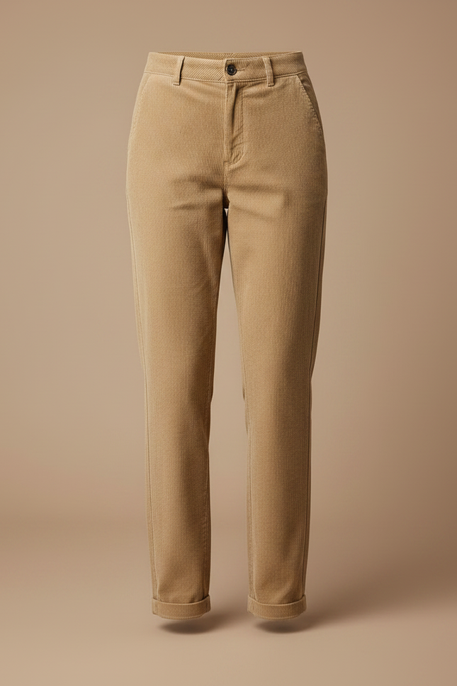 Pantalon Chino Beige Côtelé Décontracté Femme Fluide - Cordé - vue 3