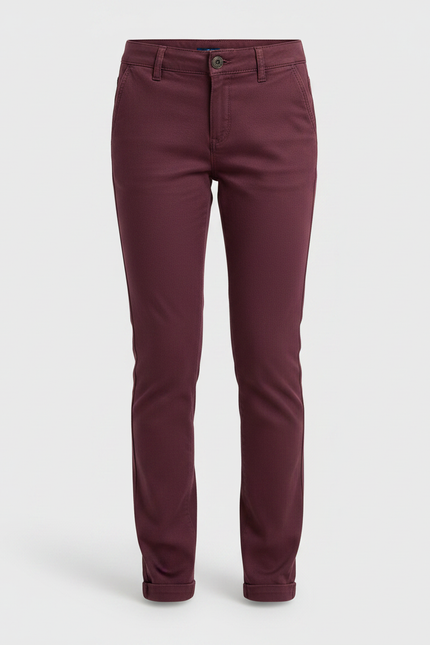 Pantalon Chino Bordeaux Coton Ajusté Fille - vue 3