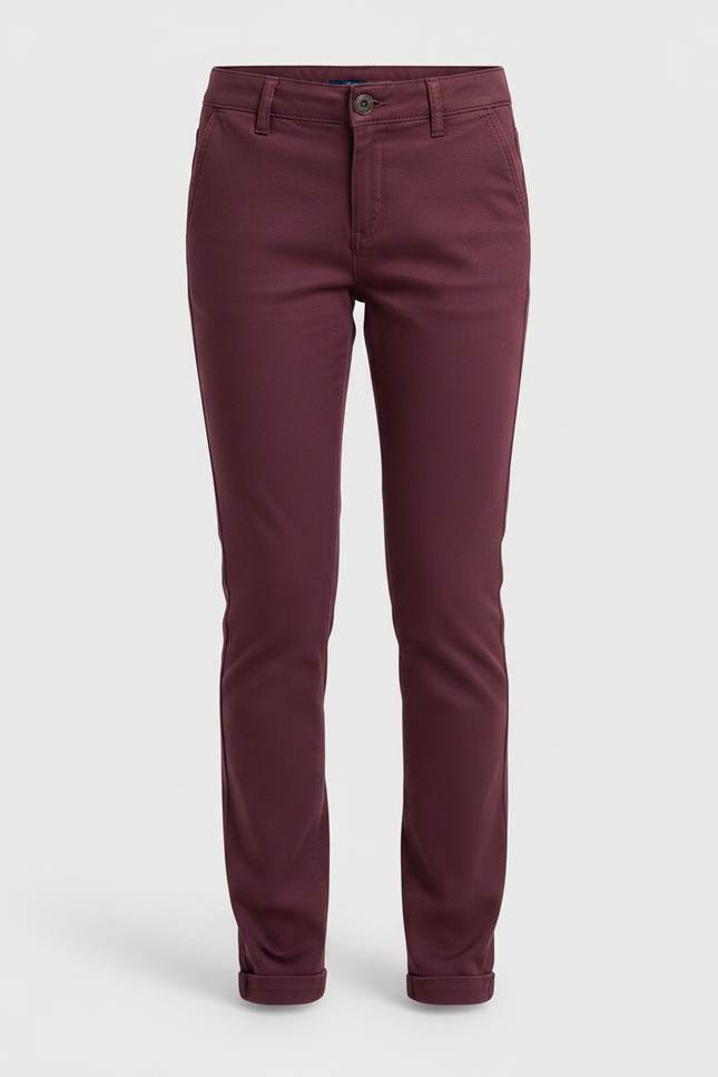 Pantalon Chino Bordeaux Coton Ajusté Fille - vue 3