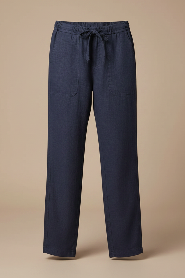 Pantalon Chino Bleu Marine Lin Décontracté Fille - vue 3
