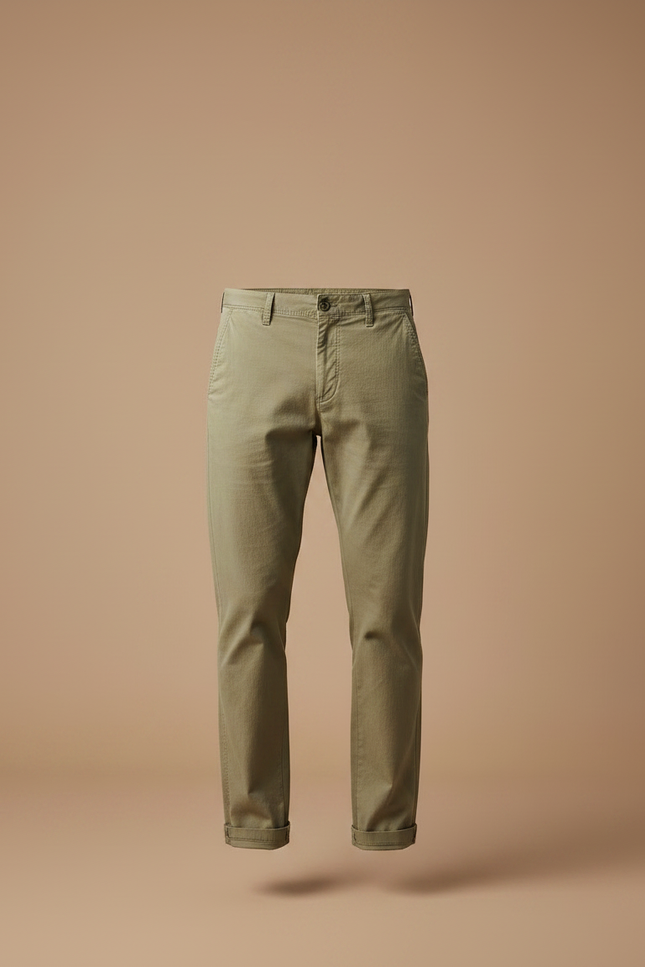 Pantalon Chino Kaki Coton Coupe Droite Homme Décontracté - vue 3