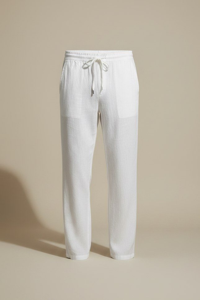 Pantalon Chino Homme Blanc Coupe Ample - Lin - vue 3