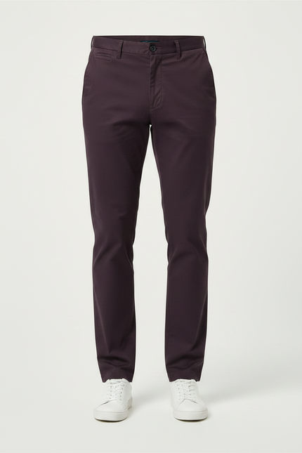 Pantalon Chino Bordeaux Coton Stretch Homme Élégant - vue 3