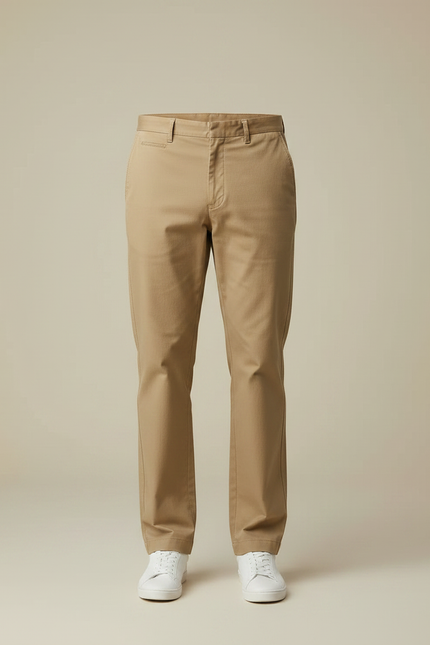 Pantalon Chino Homme Beige Coton Droit Classique - vue 3