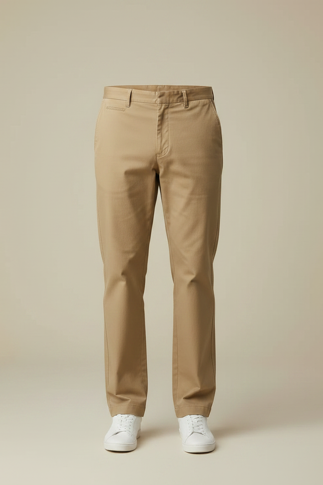 Pantalon Chino Homme Beige Coton Droit Classique - vue 3