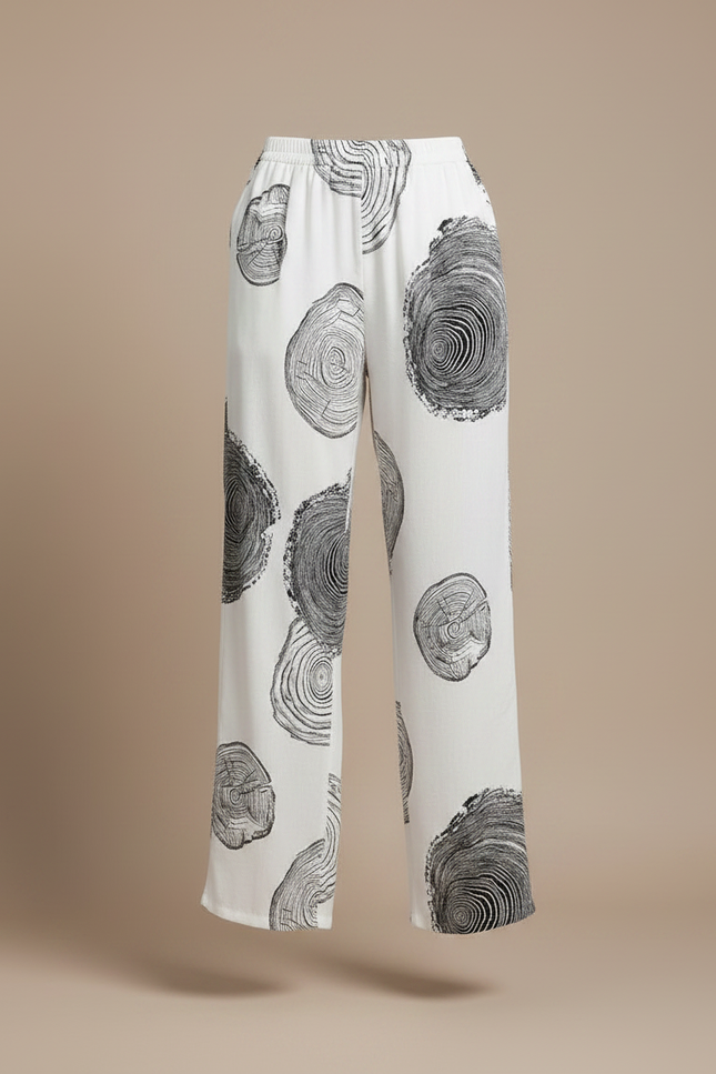 Pantalon Chino Blanc Imprimé Bois Fluide Décontracté - Viscose - vue 3