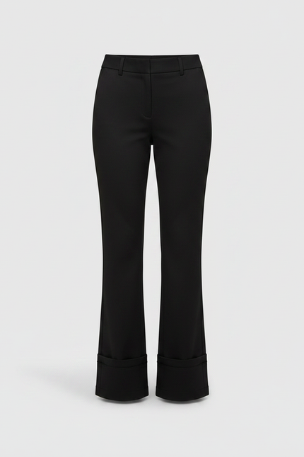 Pantalon Chino Noir Évasé Élégant Taille Haute - Gabardine - vue 3