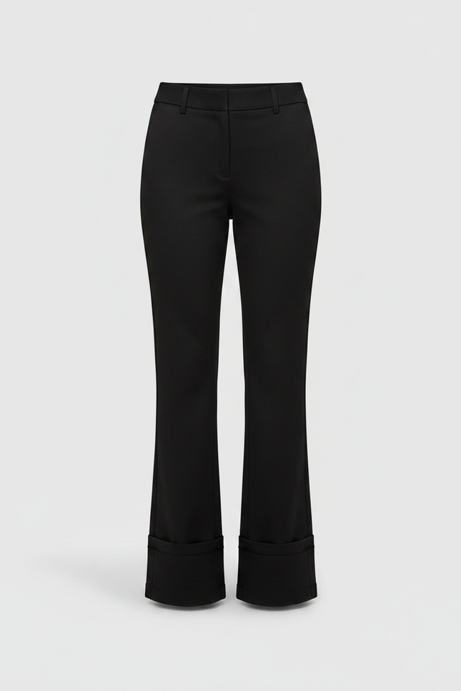 Pantalon Chino Noir Évasé Élégant Taille Haute - Gabardine - vue 3