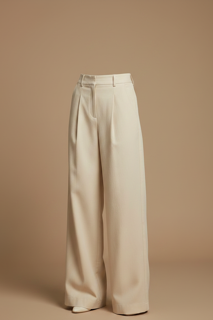 Pantalon Chino Beige Plissé Large Femme Élégant - Gabardine - vue 3