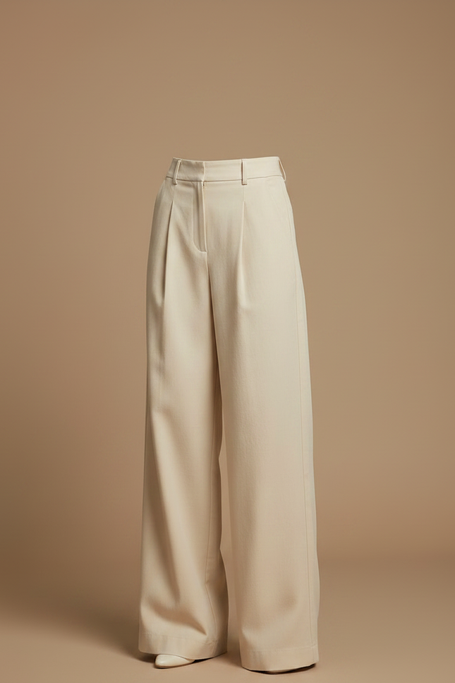 Pantalon Chino Beige Plissé Large Femme Élégant - Gabardine - vue 3