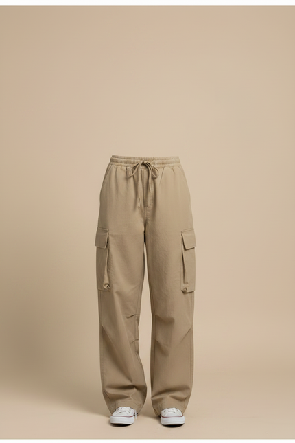 Pantalon Chino Femme Large - Beige Coton - vue 3