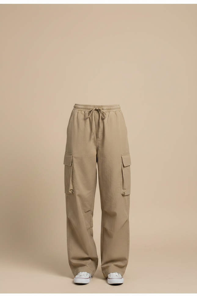 Pantalon Chino Femme Large - Beige Coton - vue 3