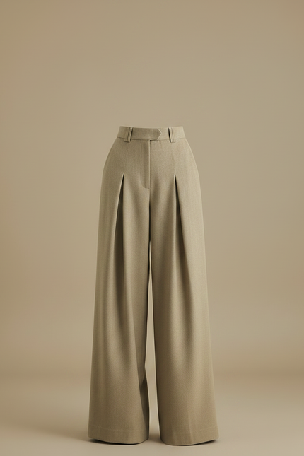 Pantalon Chino Beige Plissé Ample Élégant Femme - Kaki Laine - vue 3