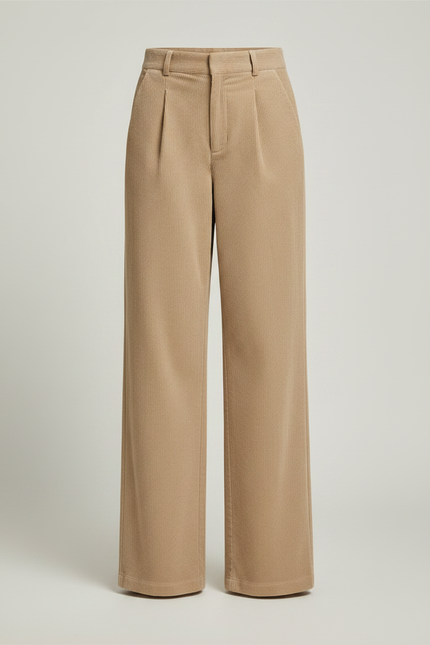Pantalon Chino Beige Côtelé Ample Taille Haute Femme - Cordé - vue 3