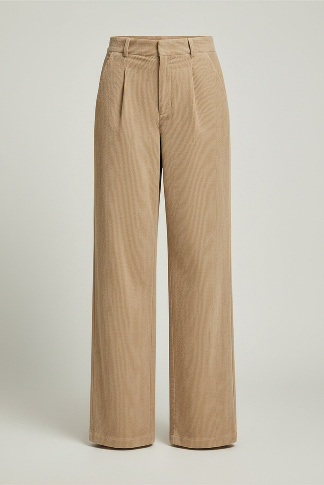 Pantalon Chino Beige Côtelé Ample Taille Haute Femme - Cordé - vue 3