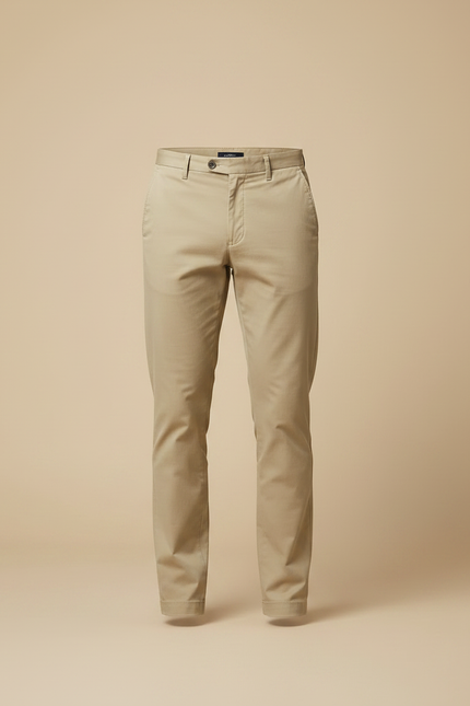 Pantalon Chino Beige Coton Coupe Droite Élégant - vue 3