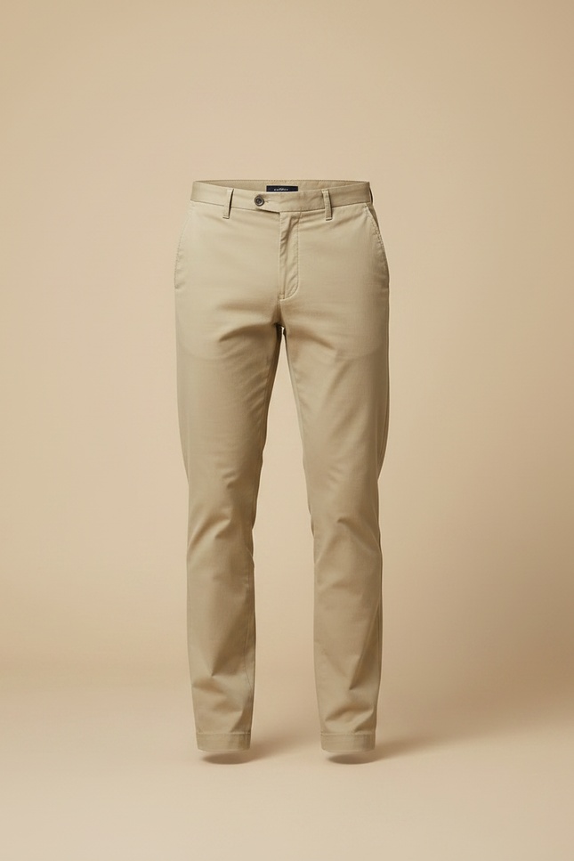 Pantalon Chino Beige Coton Coupe Droite Élégant - vue 3