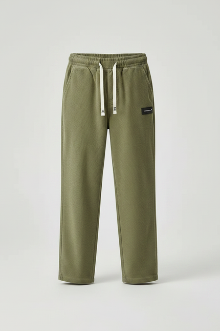 Pantalon Chino Vert Côtelé Ample Décontracté Enfant - Cordé - vue 3