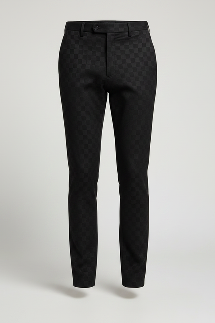 Pantalon Chino Noir Carreaux Slim Élégant Homme - Polyester - vue 3