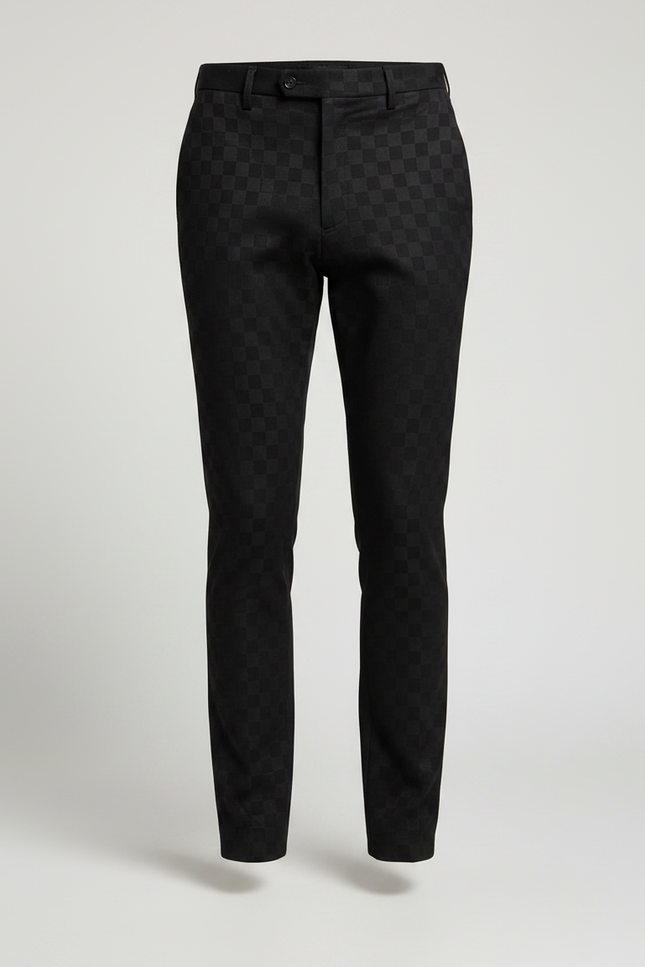 Pantalon Chino Noir Carreaux Slim Élégant Homme - Polyester - vue 3