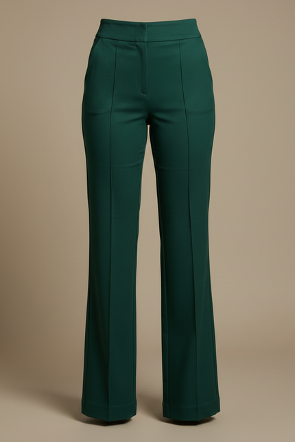 Pantalon Chino Vert Émeraude Évasé Taille Haute Élégant - Gabardine - vue 3
