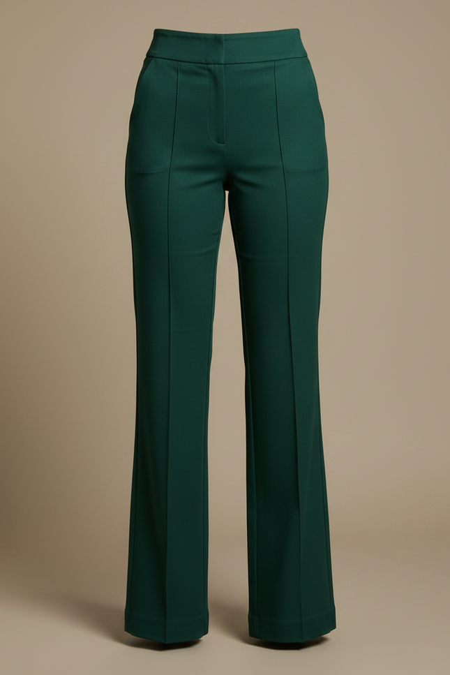 Pantalon Chino Vert Émeraude Évasé Taille Haute Élégant - Gabardine - vue 3