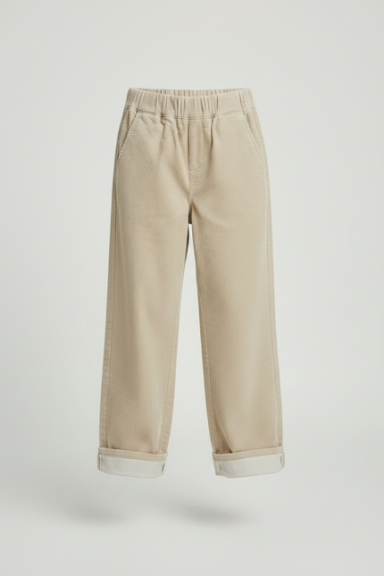 Pantalon Chino Fille Beige Coupe Ample - Cordé - vue 3