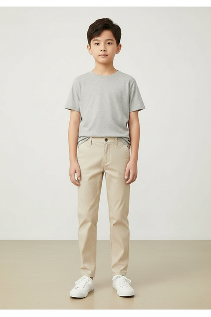 Pantalon Chino Beige Coton Coupe Droite Confortable Enfant - vue 3
