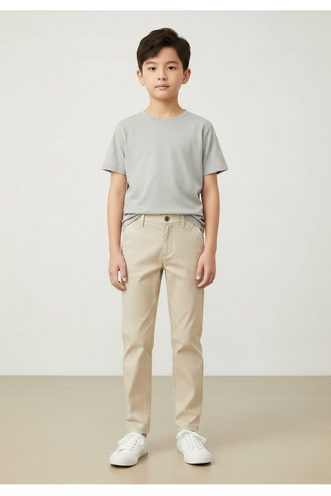Pantalon Chino Beige Coton Coupe Droite Confortable Enfant - vue 3
