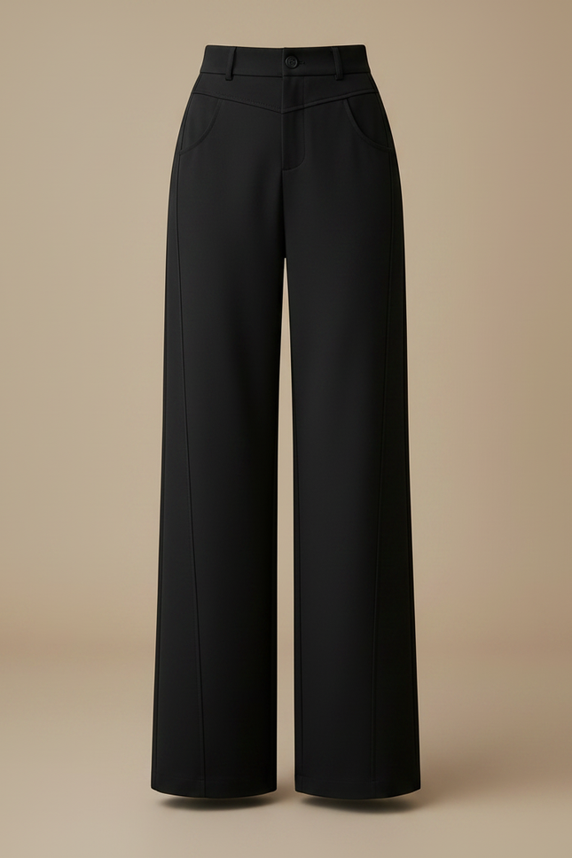 Pantalon Chino Noir Ample Taille Haute Fluide - Polyester - vue 3