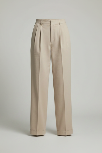 Pantalon Chino Beige Plissé Droit Ample Femme - Coton - vue 3