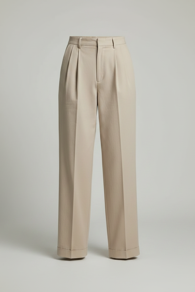 Pantalon Chino Beige Plissé Droit Ample Femme - Coton - vue 3