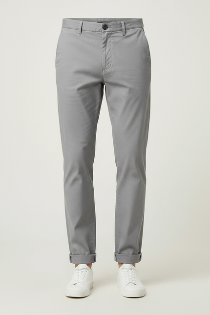Pantalon Chino Gris Coton Droit Classique Homme - vue 3