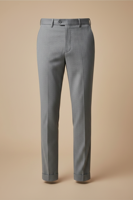 Pantalon Chino Gris Rayures Fines Élégant Slim Homme - Laine - vue 3
