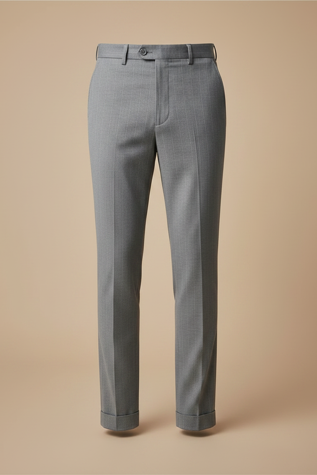 Pantalon Chino Gris Rayures Fines Élégant Slim Homme - Laine - vue 3