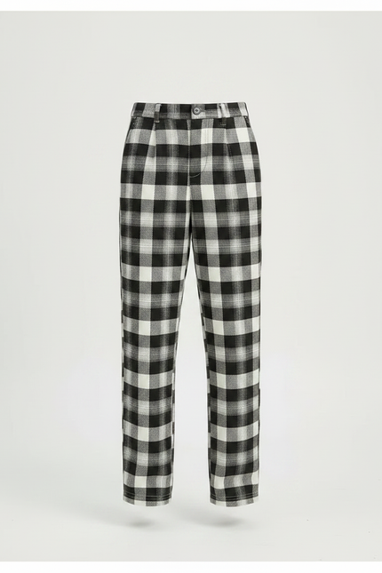 Pantalon Chino Carreaux Noir Blanc Ample Décontracté Fille - Imprimé Tweed - vue 3