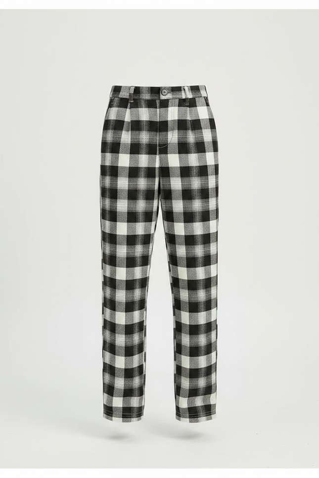 Pantalon Chino Carreaux Noir Blanc Ample Décontracté Fille - Imprimé Tweed - vue 3