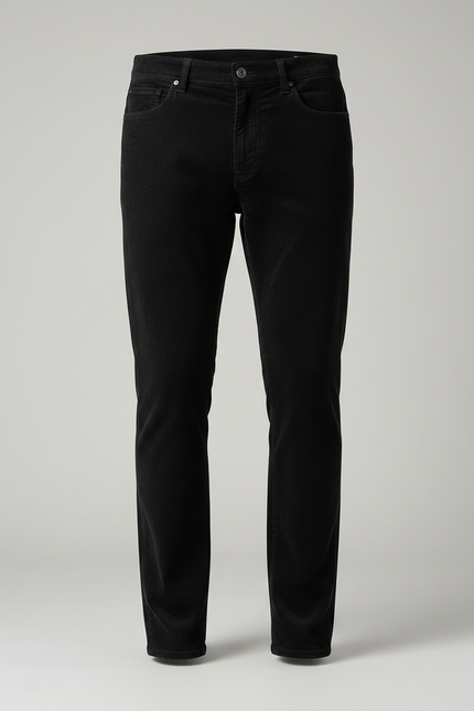 Pantalon Chino Noir Côtelé Ajusté Élégant Homme - Cordé - vue 3