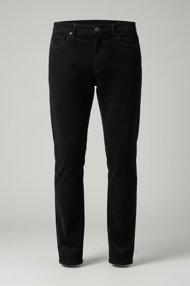 Pantalon Chino Noir Côtelé Ajusté Élégant Homme - Cordé - vue 3