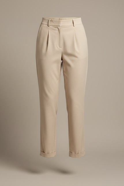 Pantalon Chino Beige Plissé Tapered Décontracté Femme - Gabardine - vue 3