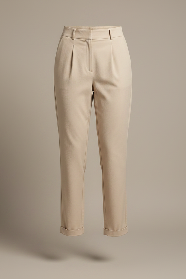 Pantalon Chino Beige Plissé Tapered Décontracté Femme - Gabardine - vue 3