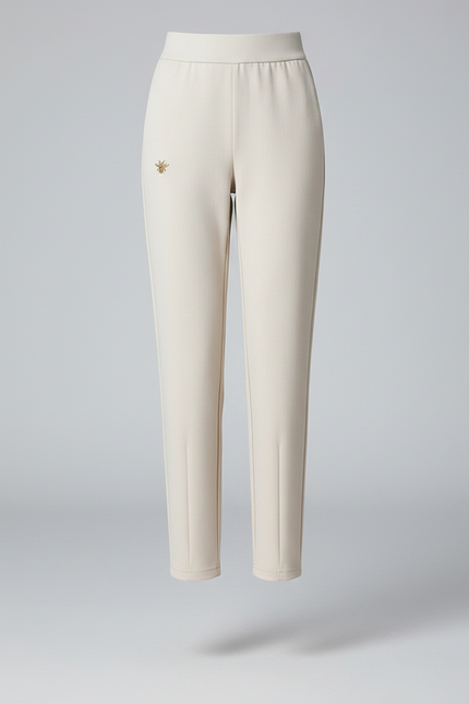 Pantalon Chino Beige Élastique Brodé Coupe Droite Femme - Polyester - vue 3