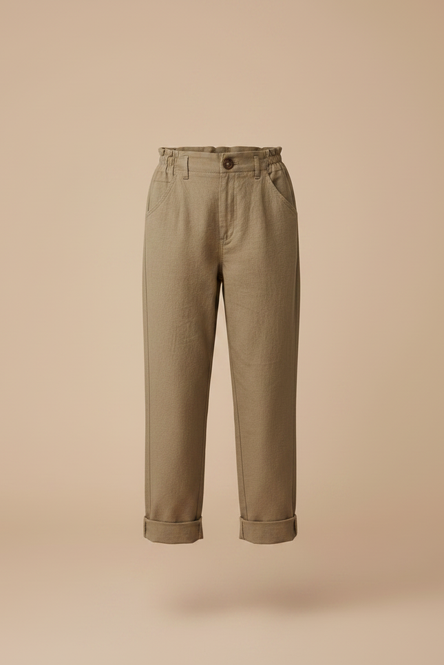 Pantalon Chino Kaki Coton Lin Ample Enfant Décontracté - vue 3